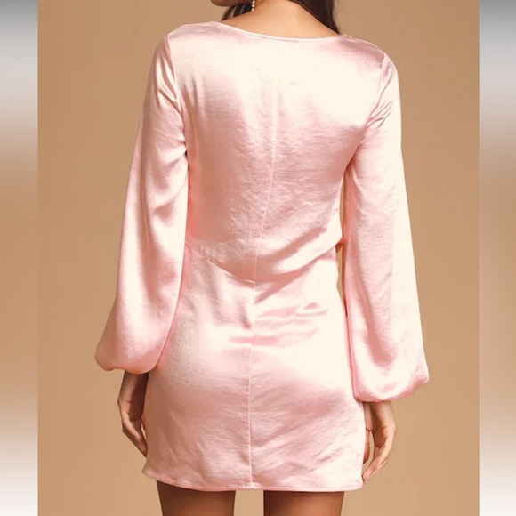 Lulus As Always Pink Satin balloon sleeve Mini Dress - Picture 5 of 10